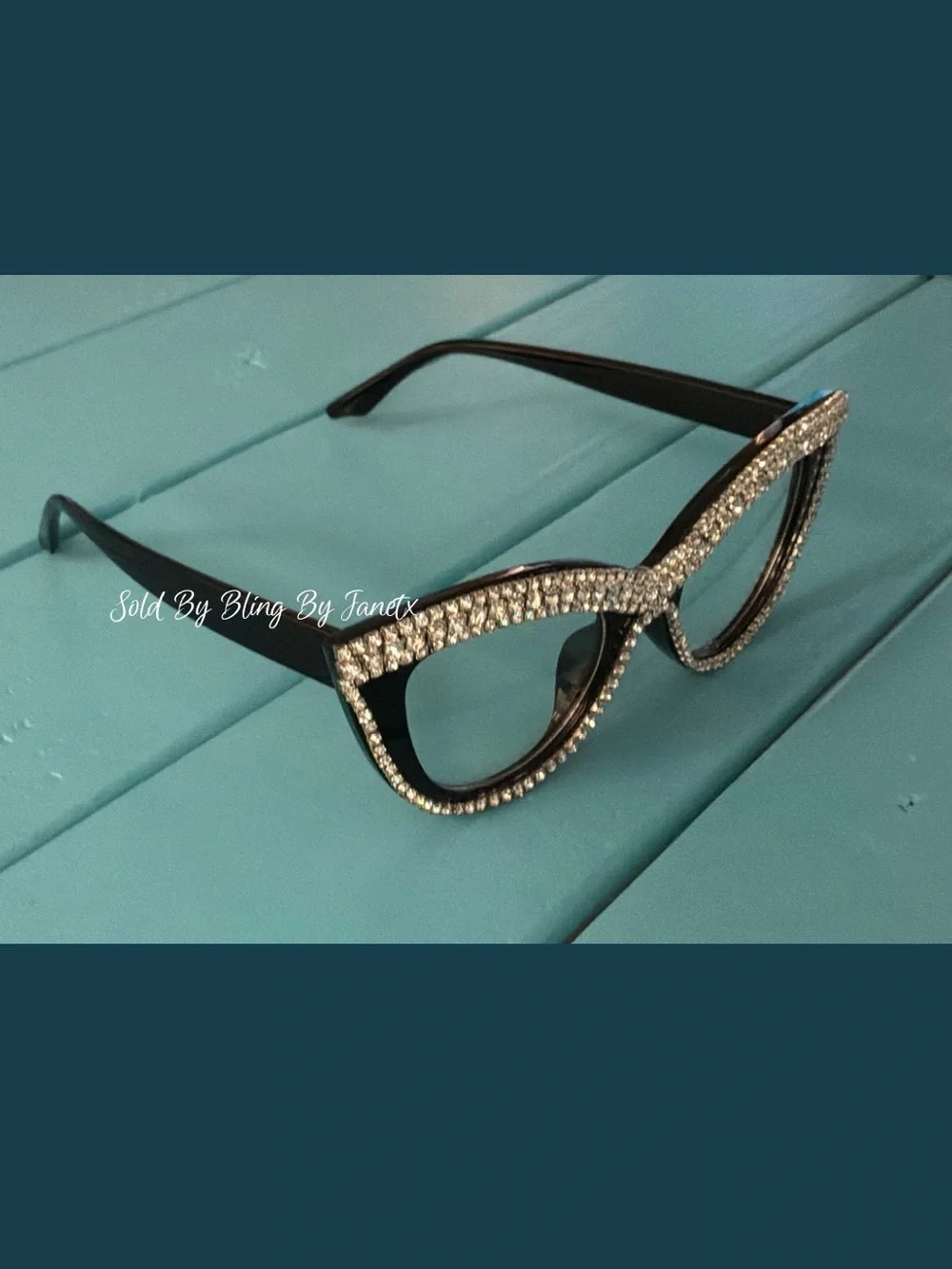 Bling Rhinestone Crystal Cat-Eye Glasses - Black - Clear lenses -Fashion Glasses